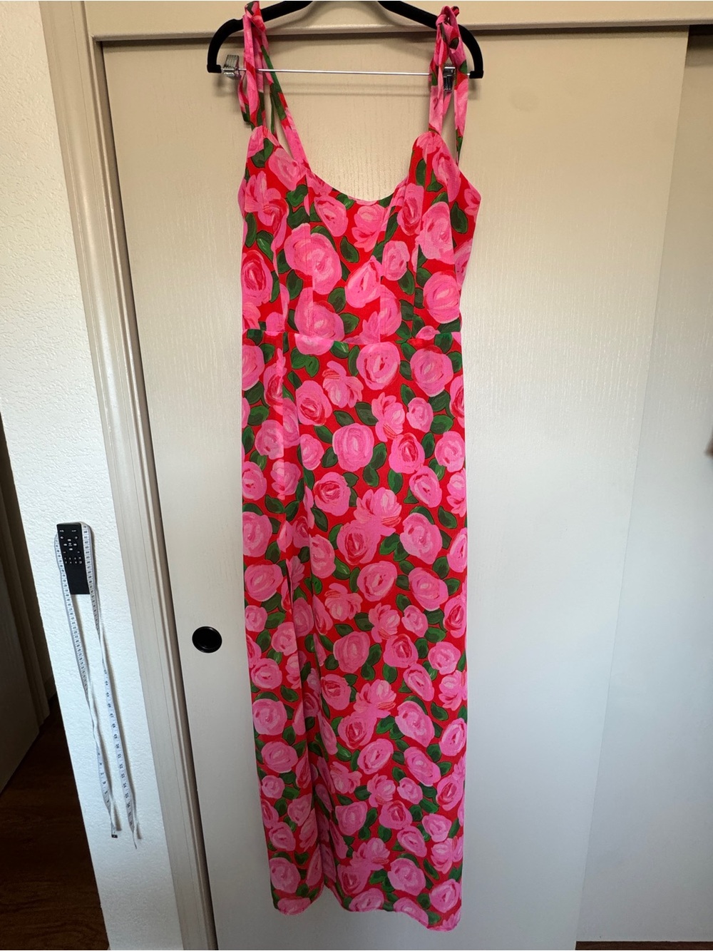 Floral Tie-Shoulder Maxi Dress in Pink and Green